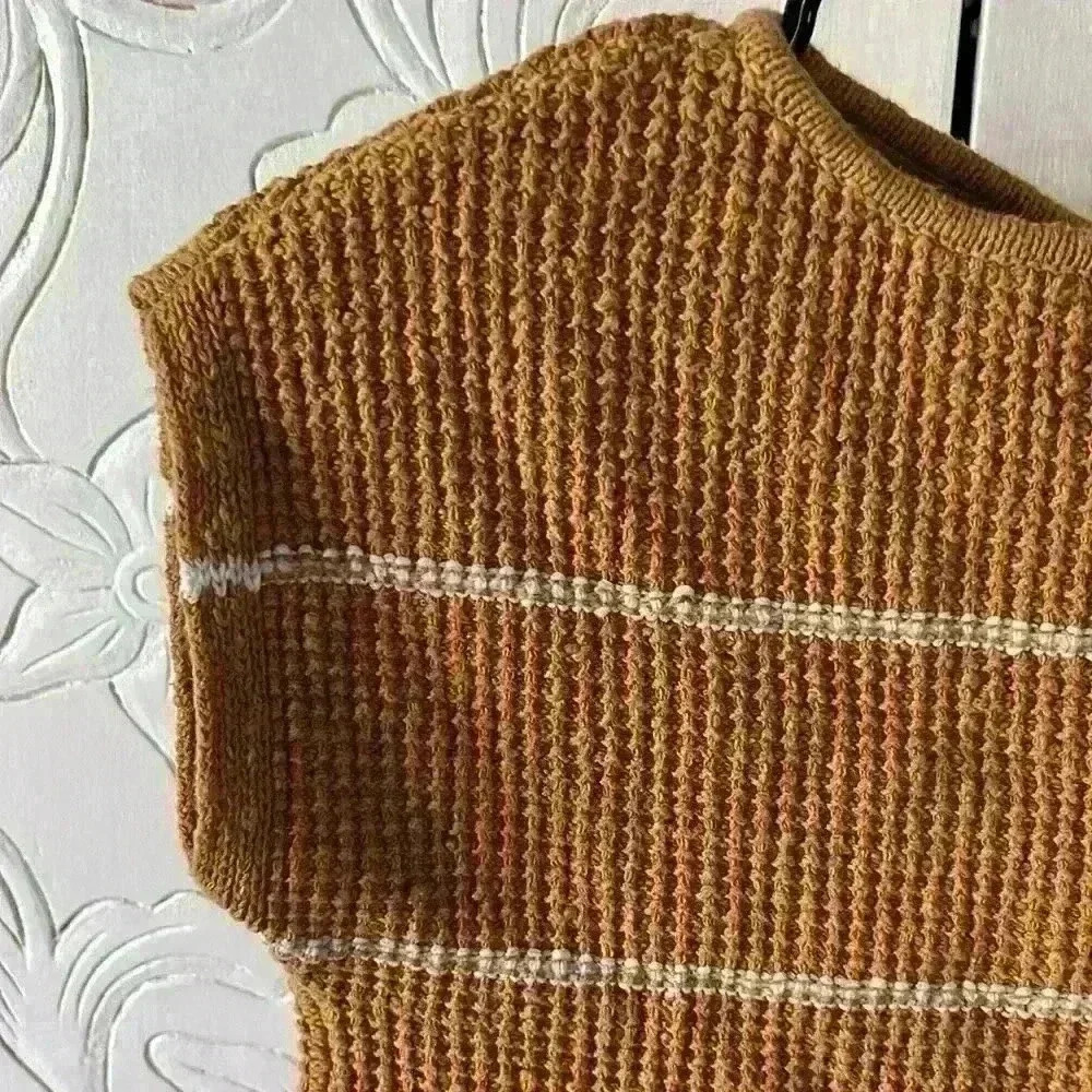 Madewell Crocheted Sweater Top Striped Neutral Button Back Short Sleeved Boho XS - Picture 4 of 9